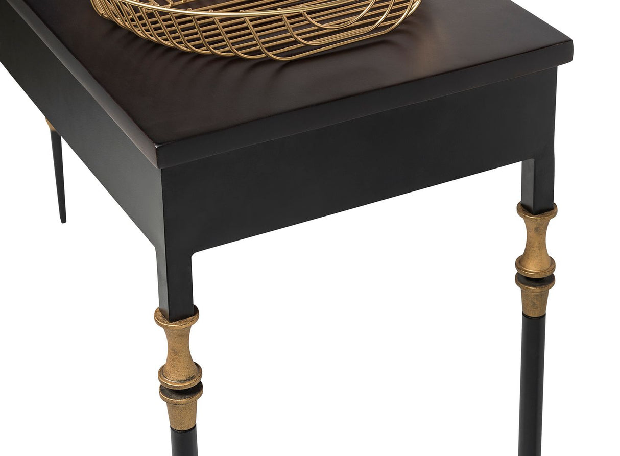 Gold Black Wooden Slim Hallway Console Table with Finial Legs