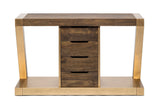 Contemporary Brass Wooden Z-Shaped Hallway Console Table with Drawers