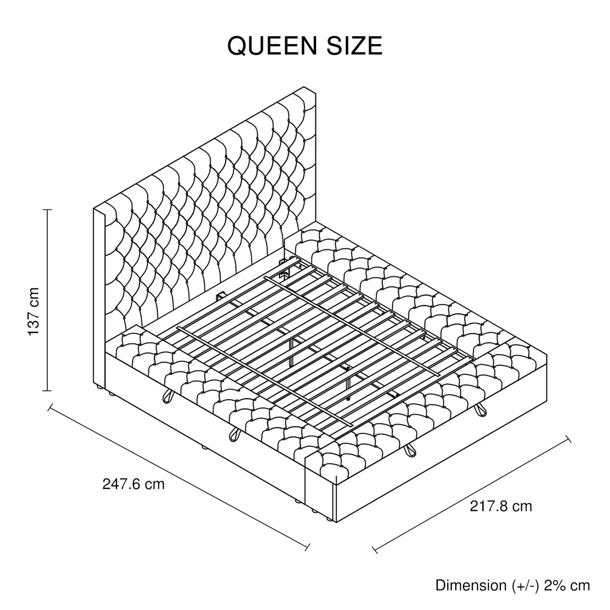 Queen Size Ember Bedframe Velvet Upholstery Deep Blue Colour Tufted Headboard Deep Quilting