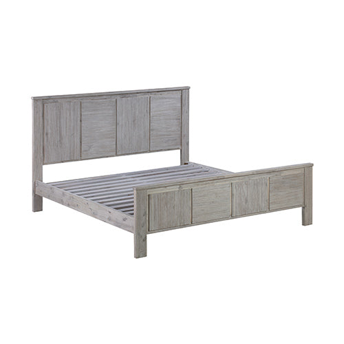 King Size Bed Frame with Solid Acacia Wood Veneered Construction in White Ash Colour