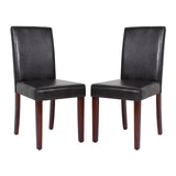 2x Wooden Frame Brown Leatherette Dining Chairs with Solid Pine Legs