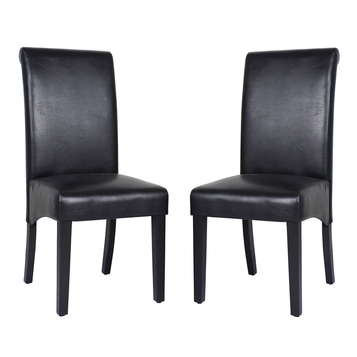 2x Wooden Frame Black Leatherette Dining Chairs with Solid Pine Legs