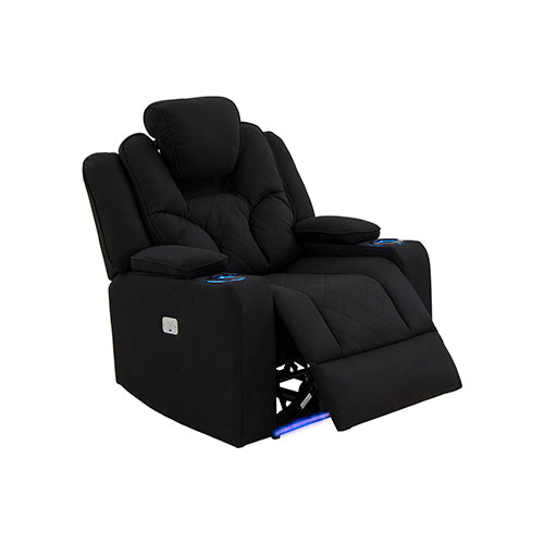 Electric Recliner Stylish Rhino Fabric Black 1 Seater Lounge Armchair with LED Features