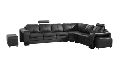 Lounge Set Luxurious 6 Seater Faux Leather Corner Sofa Living Room Couch in Black with 2x Ottomans