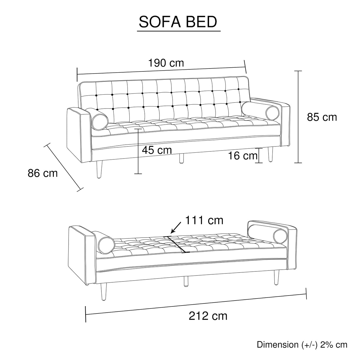 Sofa Bed 3 Seater Button Tufted Lounge Set for Living Room Couch in Fabric Beige Colour