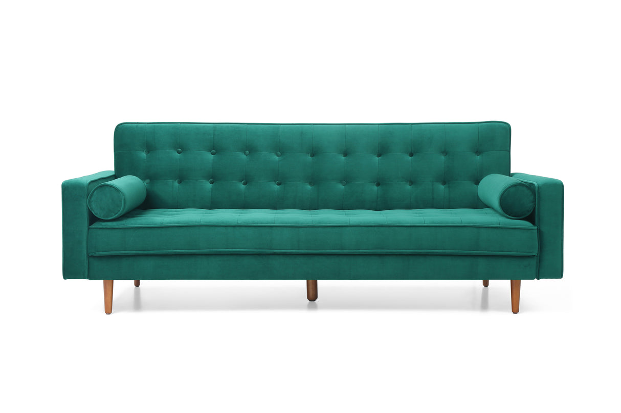 Sofa Bed 3 Seater Button Tufted Lounge Set for Living Room Couch in Velvet Green Colour