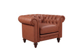 Single Seater Brown Sofa Armchair for Lounge Chesterfireld Style Button Tufted in Faux Leather