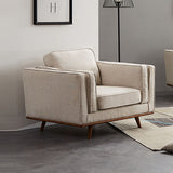 Single Seater Armchair Modern Accent Chair in Beige Fabric with Wooden Frame