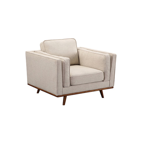 Single Seater Armchair Modern Accent Chair in Beige Fabric with Wooden Frame
