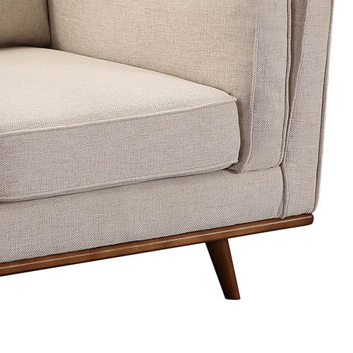 Single Seater Armchair Modern Accent Chair in Beige Fabric with Wooden Frame