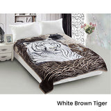 800GSM Luxury Reversible Animal Mink Blanket Queen 200 x 240 cm White Brown Tiger