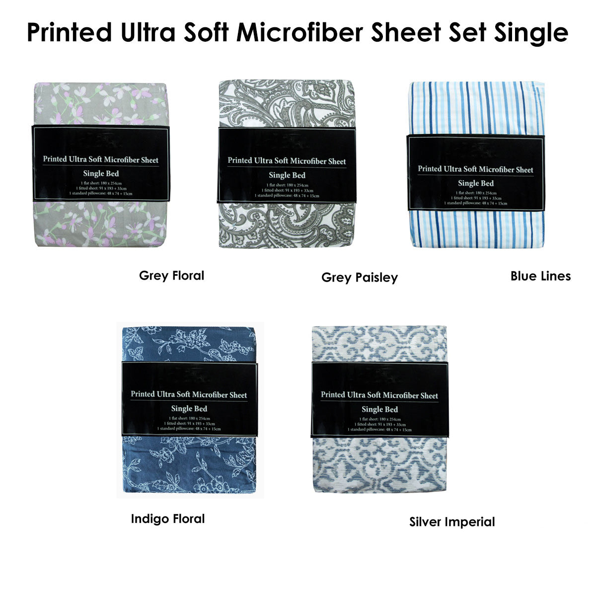 Printed Microfiber Sheet Set Single Blue Lines