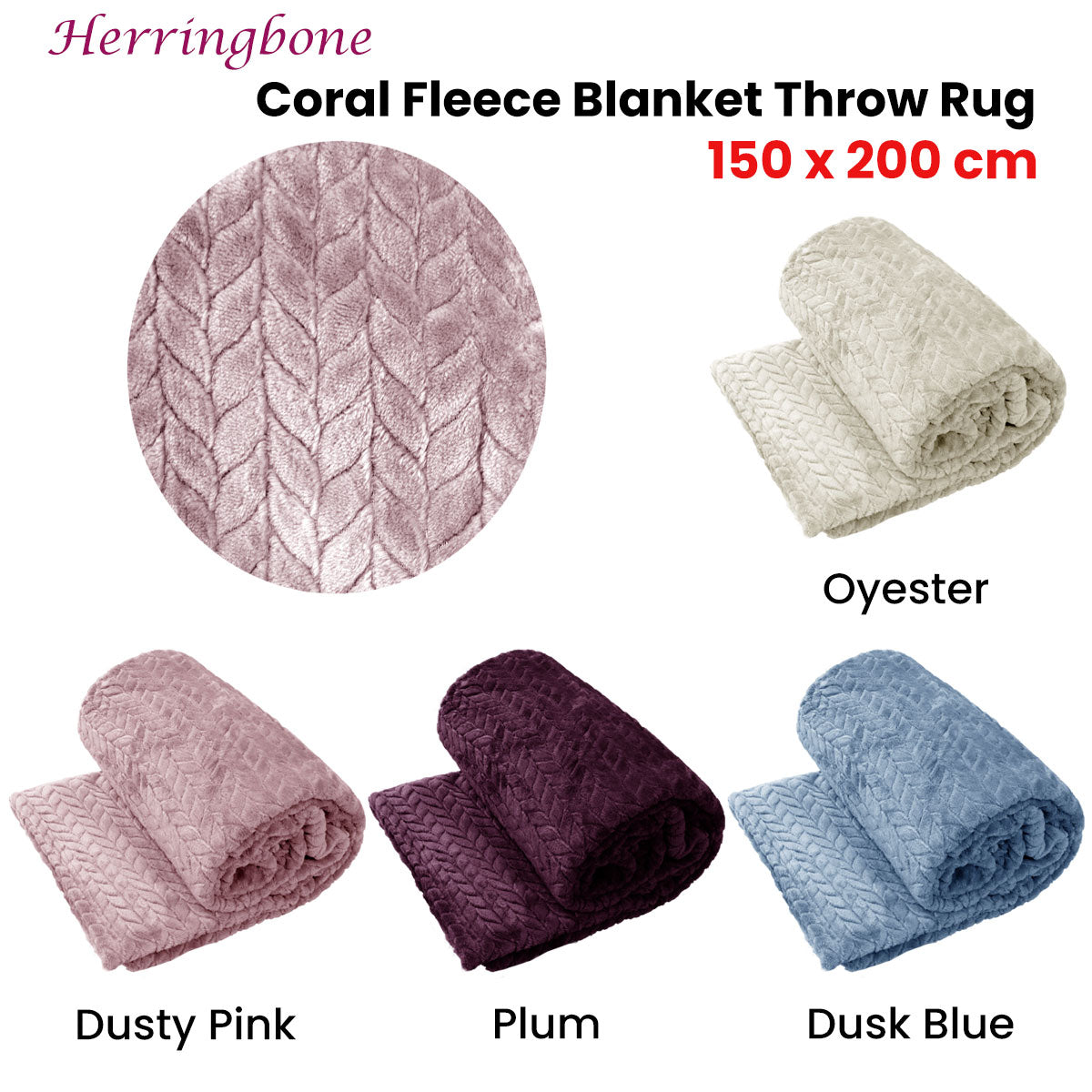 Herringbone Coral Fleece Blanket Throw 150x200 cm Oyester