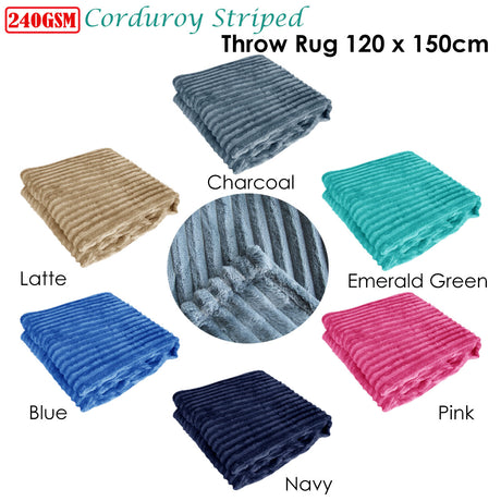 240GSM Corduroy Striped Throw Blue