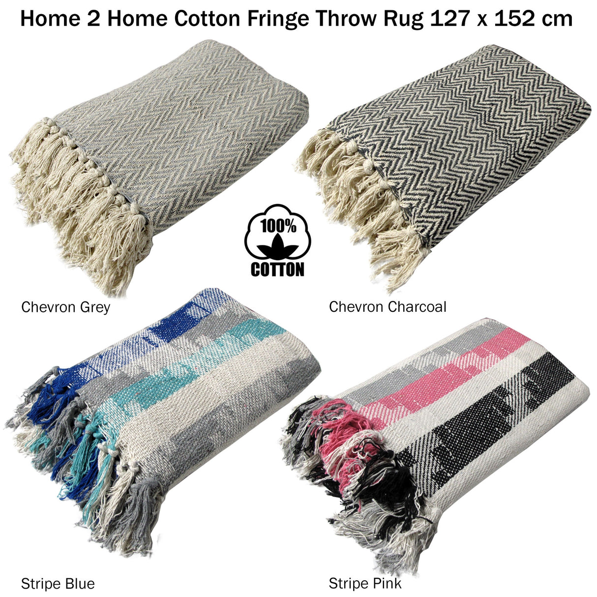 Cotton Fringe Throw Chevron Grey