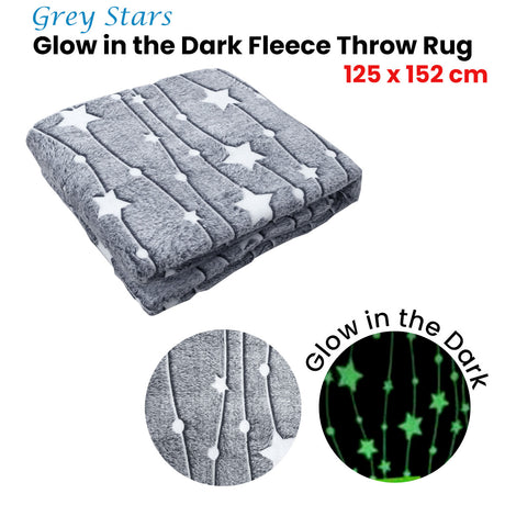 Kids Grey Stars Glow in the Dark Throw 125x152 cm