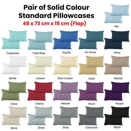 Pair of Solid Colour Microfiber Standard Pillowcases 48x73cmx15cm (Flap) Silver