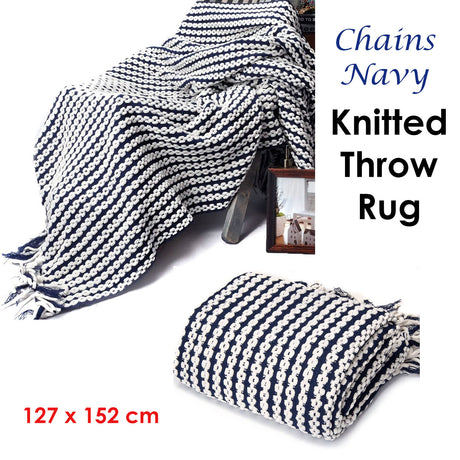 Chains Navy Knitted Throw