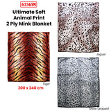 675gsm 2 Ply Animal Print Faux Mink Blanket Queen 200x240 cm Snow Leopard