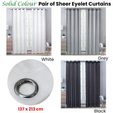 Pair of Solid Colour Sheer Eyelet Curtains 137 x 213 cm Grey