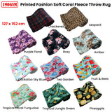 190GSM Fashion Printed Ultra Soft Coral Fleece Throw 127 x 152cm Floral Purple