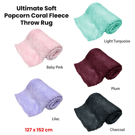 180GSM Soft Popcorn Coral Fleece Throw 127 x 152cm Charcoal