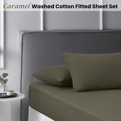 Accessorize Caramel Washed Cotton Fitted Sheet Set King