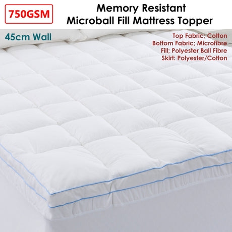 Cloudland 750GSM Memory Resistant Microball Fill Mattress Topper King Single