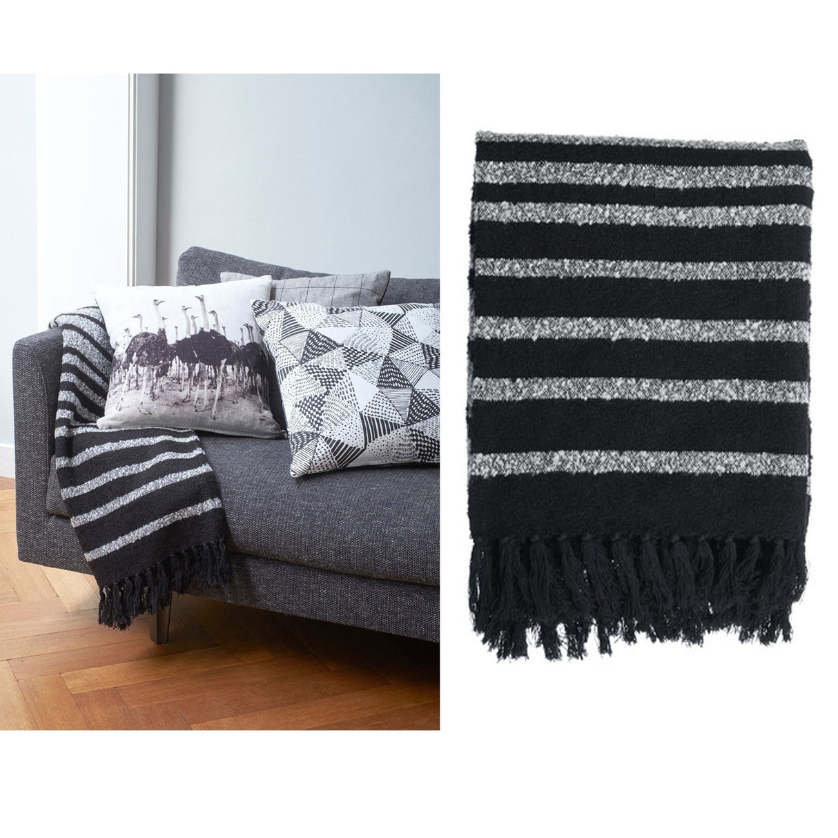 Bedding House Cotton Fringe Throw Honshu Black