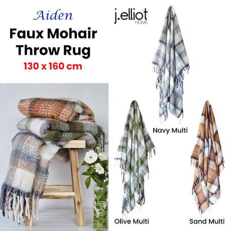 J Elliot Home Aiden Sand Multi Faux Mohair Throw with Fringe 130 x 160cm