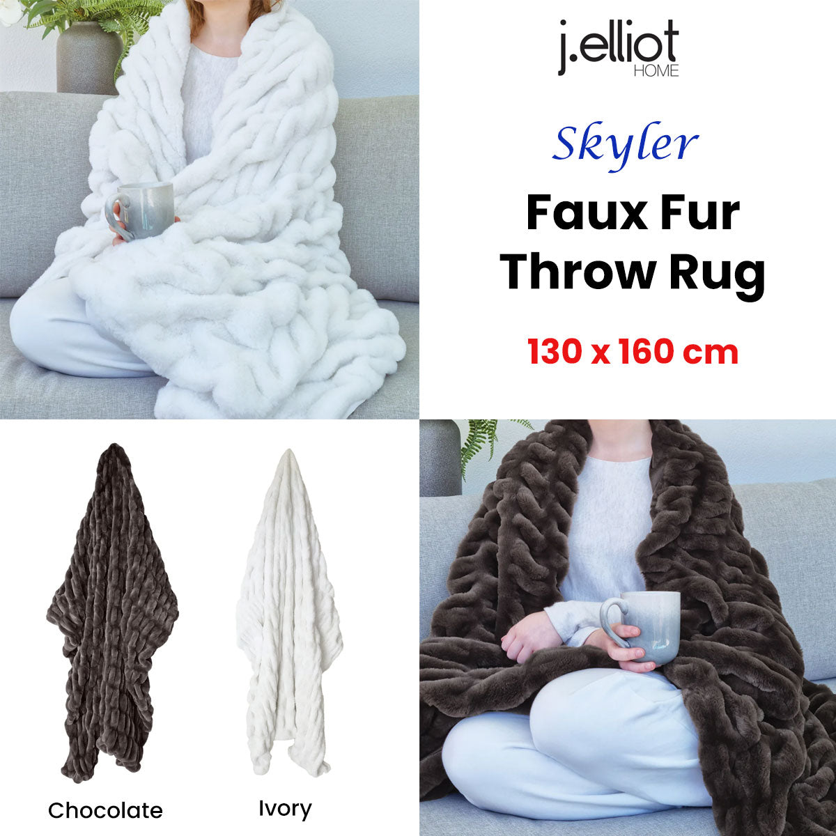 J Elliot Home Skyler Ivory Faux Fur Throw 130 x 160cm