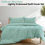 Ardor Eddison Bluestone Light Quilted Embossed Quilt Cover Set King