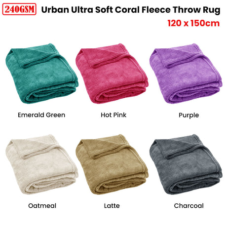 240GSM Urban Ultra Soft Coral Fleece Throw 120 x 150cm Charcoal