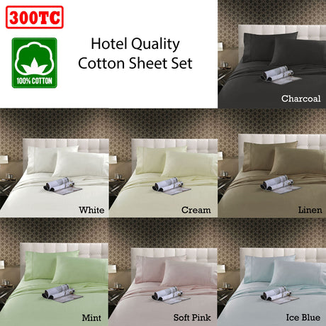 Kingtex 300TC Cotton Sheet Set Ice Blue Single