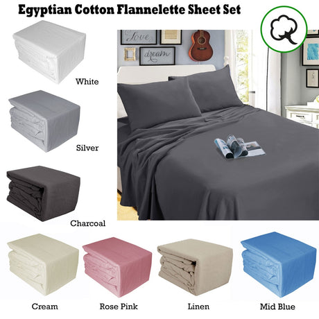 Ramesses Egyptian Cotton Flannel Sheet Set Silver Single