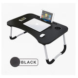 Foldable Desk Laptop Stand Table Bed Computer Study Adjustable Portable Cup Slot(Black)