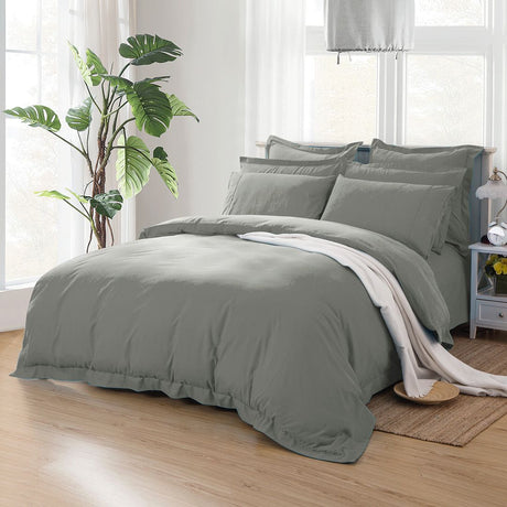 1000TC Tailored Double Size Grey Duvet Quilt Cover Set