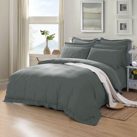 1000TC Tailored King Size Quilt/Duvet Cover Set - Charcoal