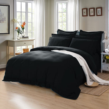 1000TC Tailored King Size Black Duvet Quilt Cover Set