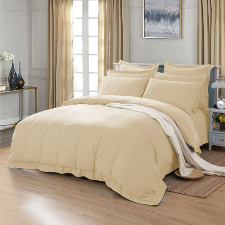 1000TC Tailored King Single Size Yellow Cream Duvet Quilt Cover Set