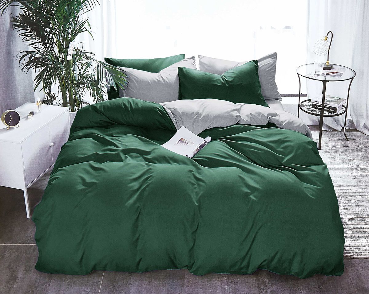 1000TC Reversible Ember King Size Green and Grey Duvet Quilt Cover Set