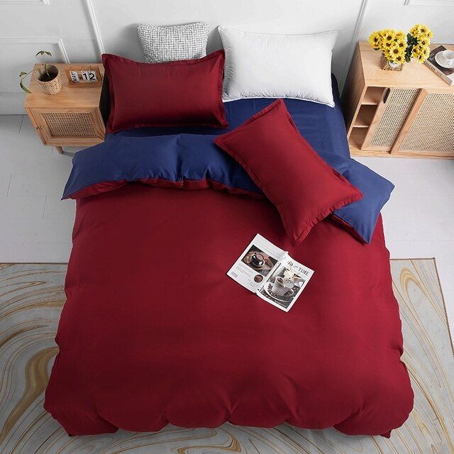 1000TC Ember Reversible King Size Blue and Red Duvet Quilt Cover Set