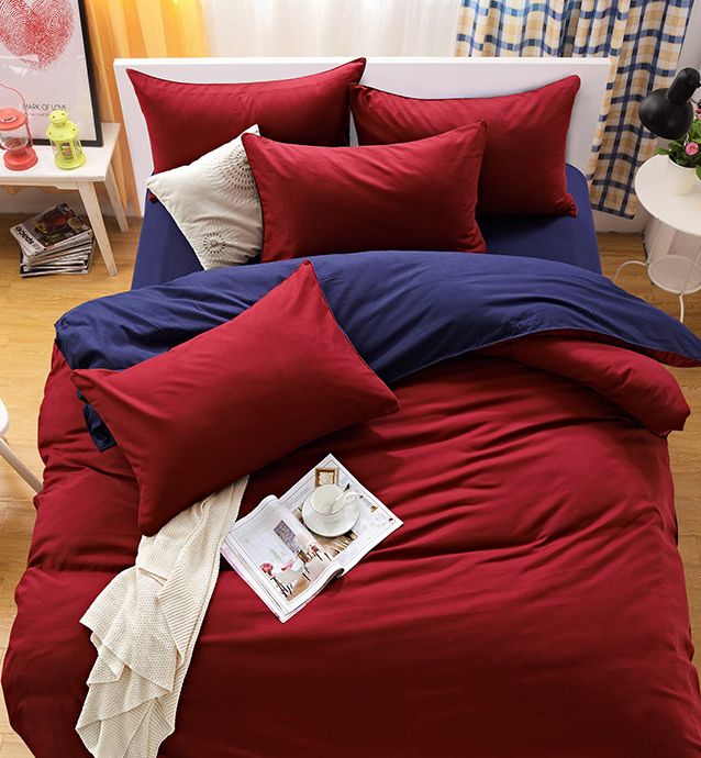 1000TC Ember Reversible King Size Blue and Red Duvet Quilt Cover Set