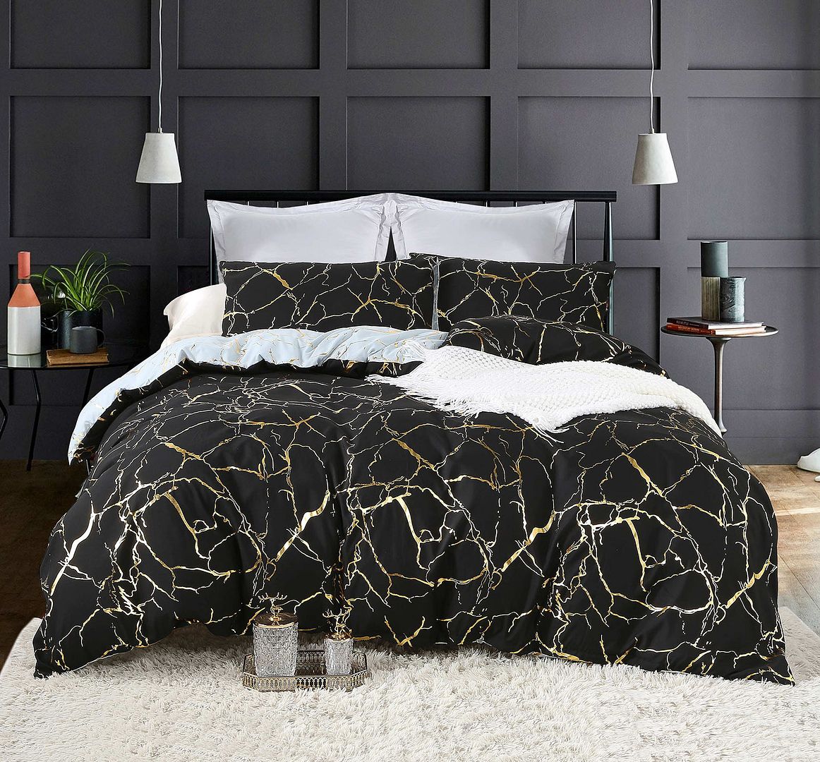 Reversible Design King Size Black Duvet Quilt Cover Set