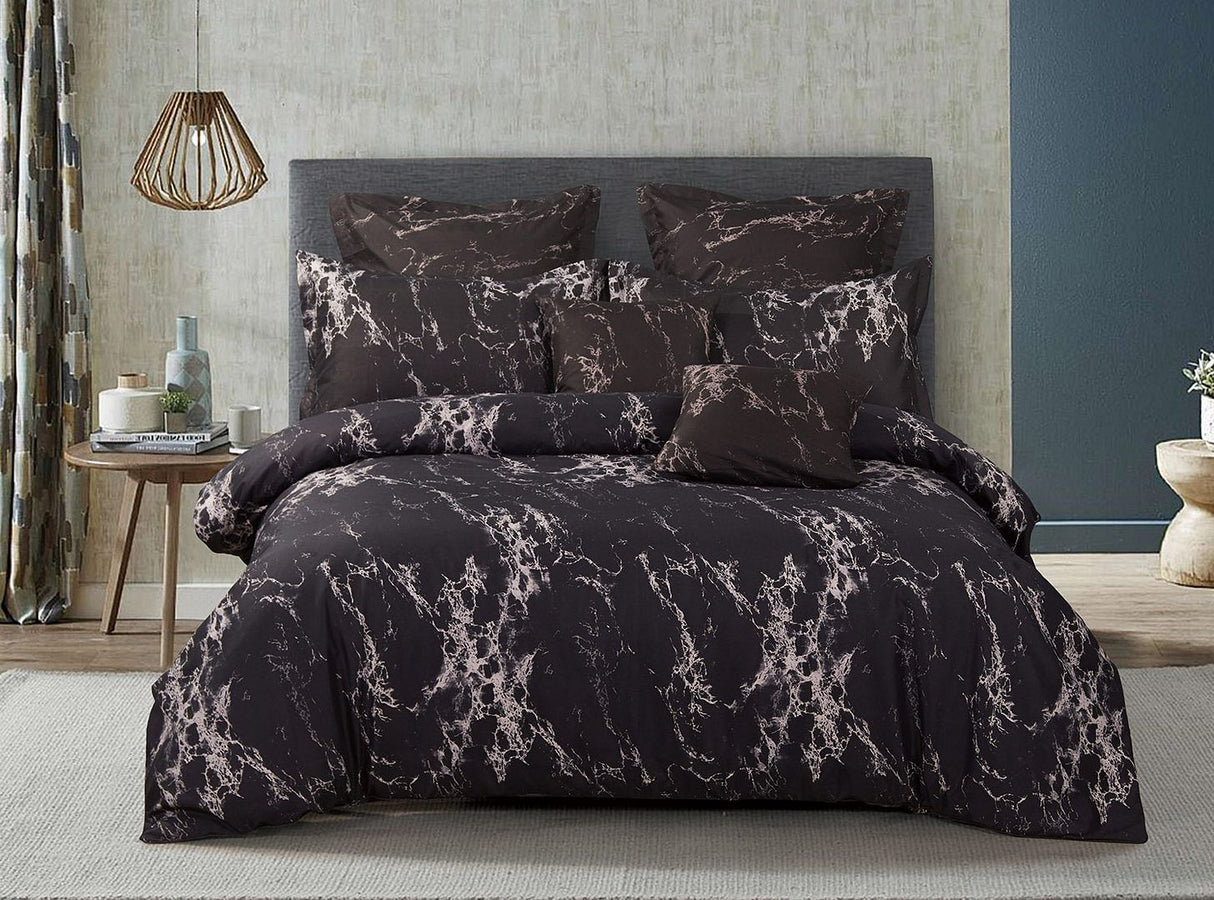 Black Marble Super King Size Duvet Quilt Cover Set