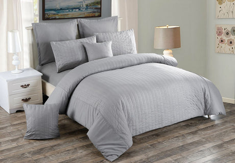 Seersucker King Size Grey Duvet Quilt Cover Set
