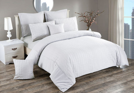 Seersucker Queen Size White Duvet Quilt Cover Set