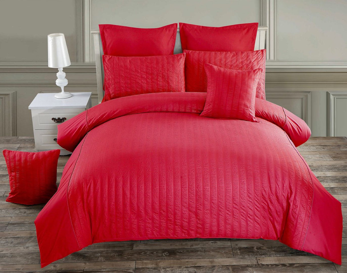 Seersucker Queen Size Quilt/Duvet Cover Set - Red