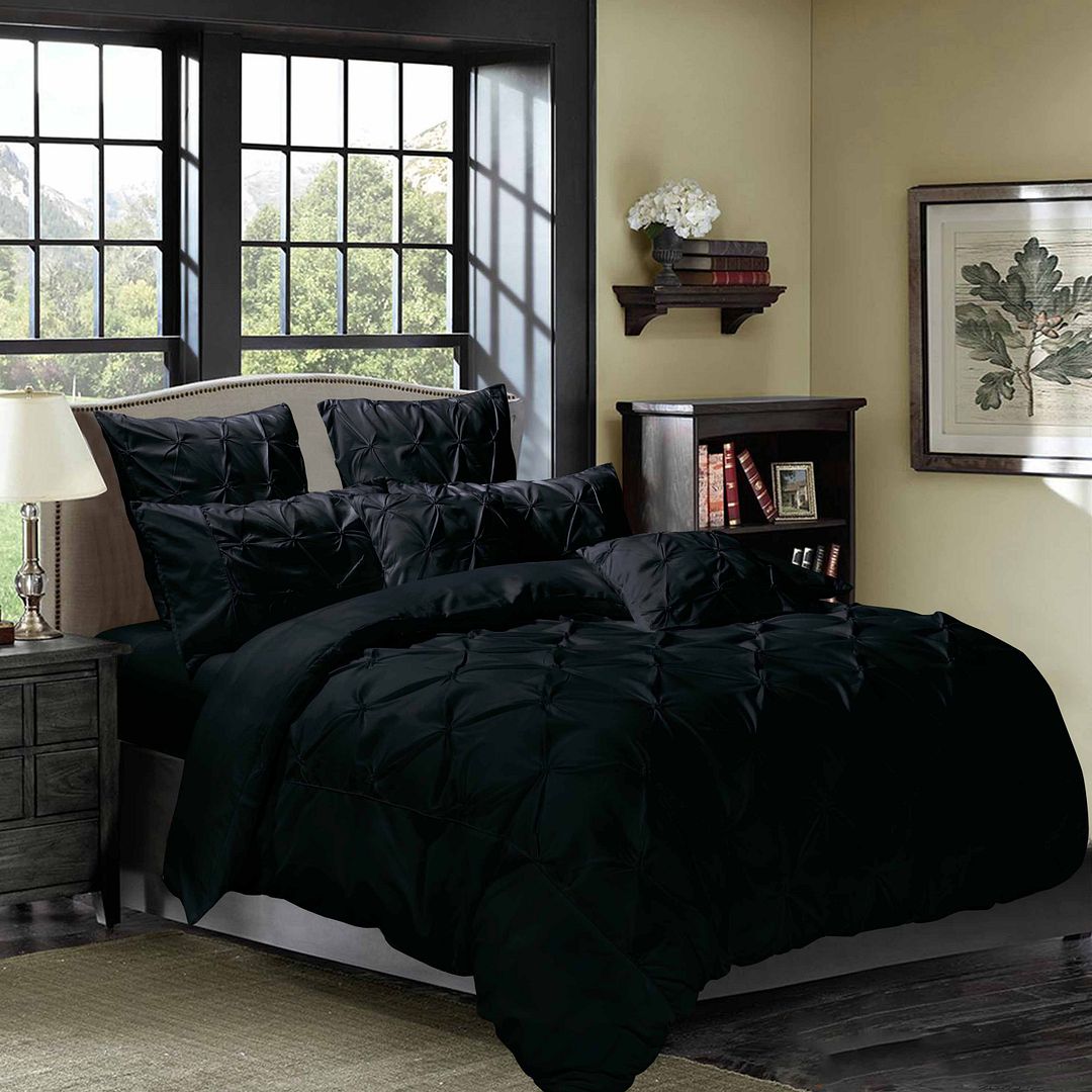 Diamond Pintuck King Size Black Duvet Quilt Cover Set