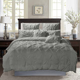 Diamond Pintuck Queen Size Grey Duvet Quilt Cover Set